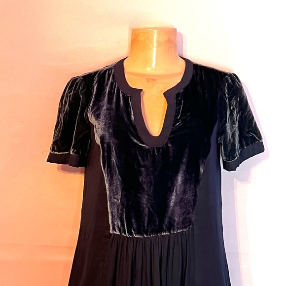 MAEVE ANTHROPOLOGY TEAL VELVET & VISCOSE SHORT SLEEVE TUNIC DRESD SZ XS - Picture 4 of 5
